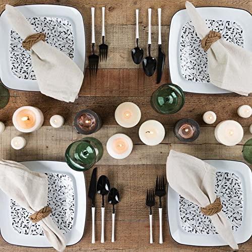 EcoQuality EcoQuality 7.25\" inch Disposable Square White Plastic Plates with Black Leaf Design, China Like Party Plates, Heavy Duty Dessert Plate, Salads, Weddings, Baby Showers, Catering, Non Toxic (240 PACK)