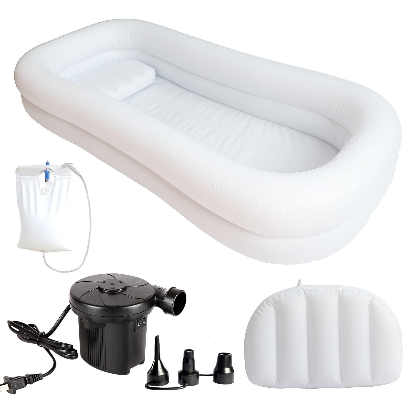 WUEURU Portable Medical Inflatable Bathtub for Shower Large Bath Basin Kit Adults Bed Beside Bathtub & Electric Air Pump Water Bag Air Pillow Wash Fullbody for Disabled Elderly Bedridden Patients Handicapped