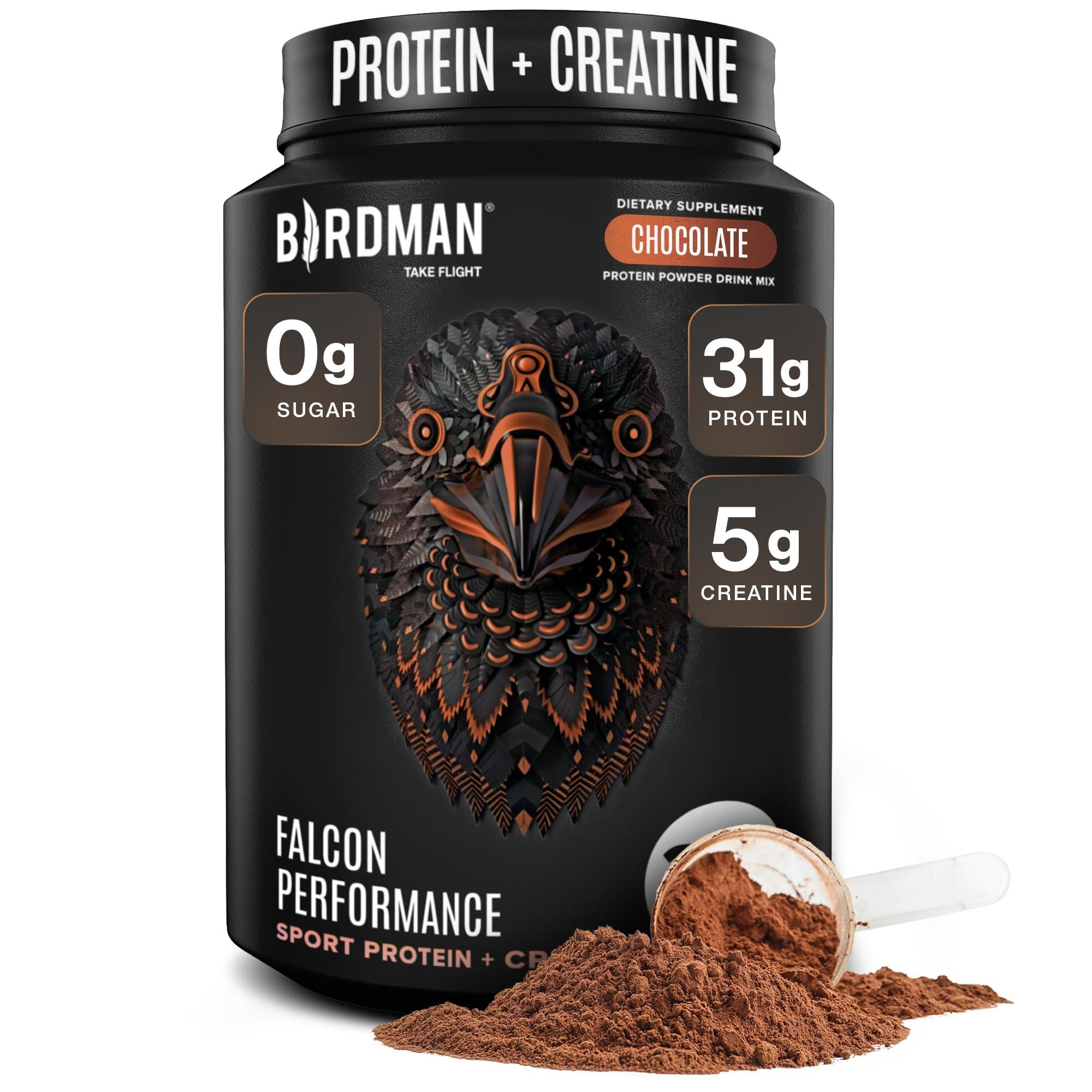 BIRDMAN Birdman Falcon Performance Vegan Protein Powder, 31g Protein, 5g Creatine, 5g BCAA, Probiotics, Electrolytes, Pre Workout, Low Carb, Sugar Free & Dairy Free, Plant Based Chocolate Protein -19 servings