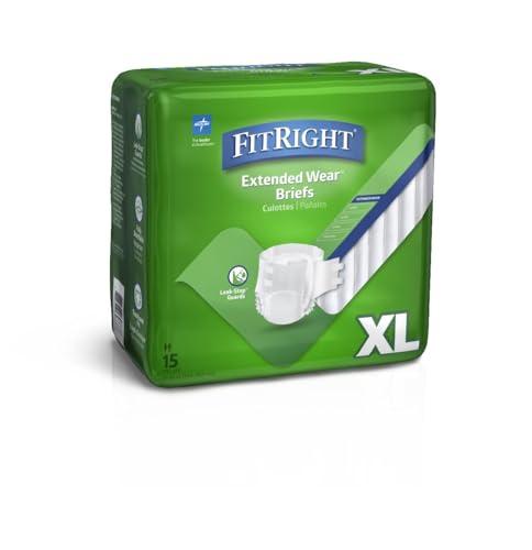 Medline Medline Extended Wear Overnight Adult Briefs with Tabs, Maximum Absorbency Adult Diapers, X-Large (60 Count)