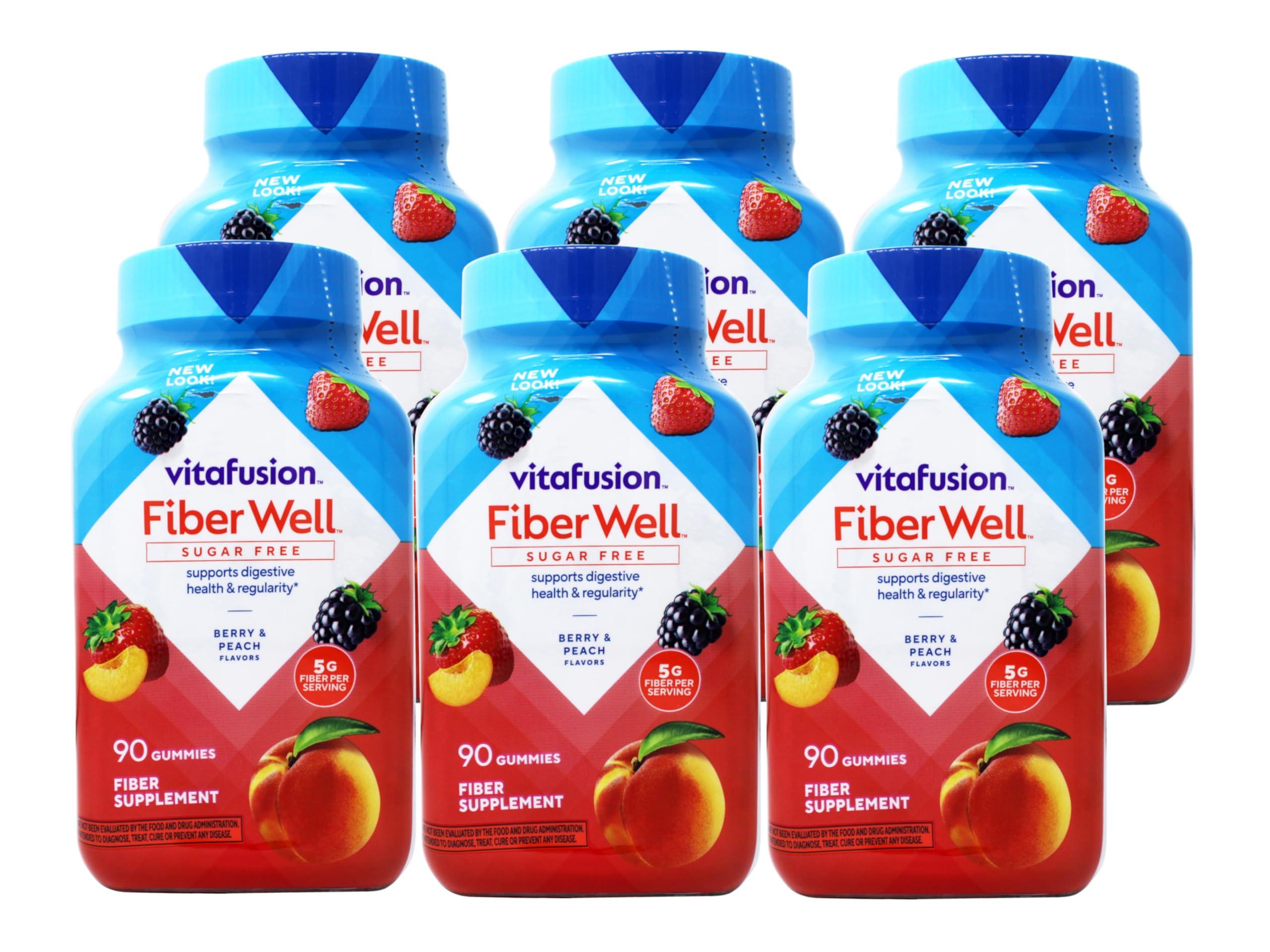 Vitafusion Vitafusion Fiber Well Sugar Free Gummies Dietary Supplement, Peach/Strawberry/Berry, 90 Ct (6 Pack) (Bundle)