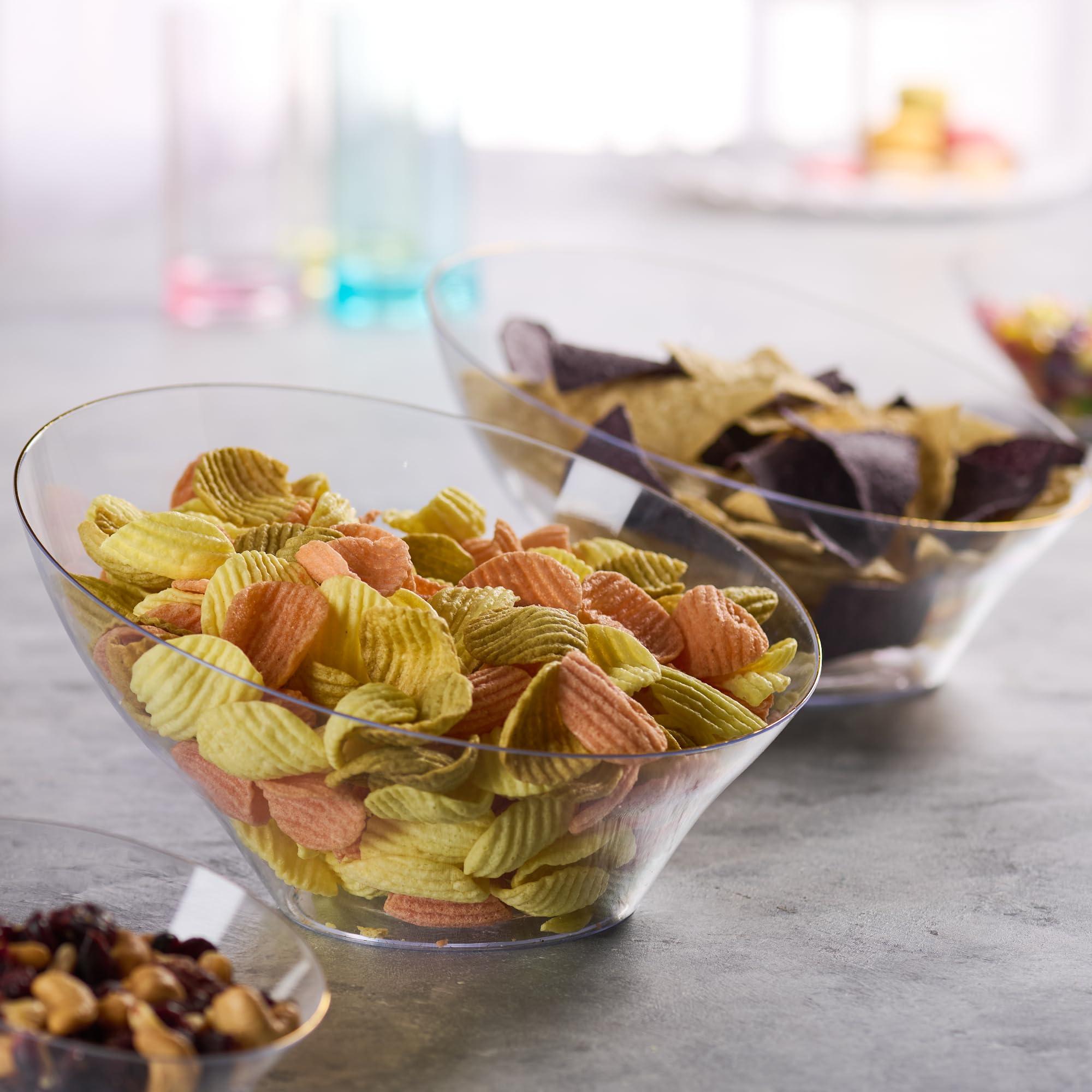 PLASTICPRO PLASTICPRO Angled Plastic Bowls Disposable Large Plastic Clear Serving Bowls with Gold Rim for Party for Appetizer Salads Pack of 4