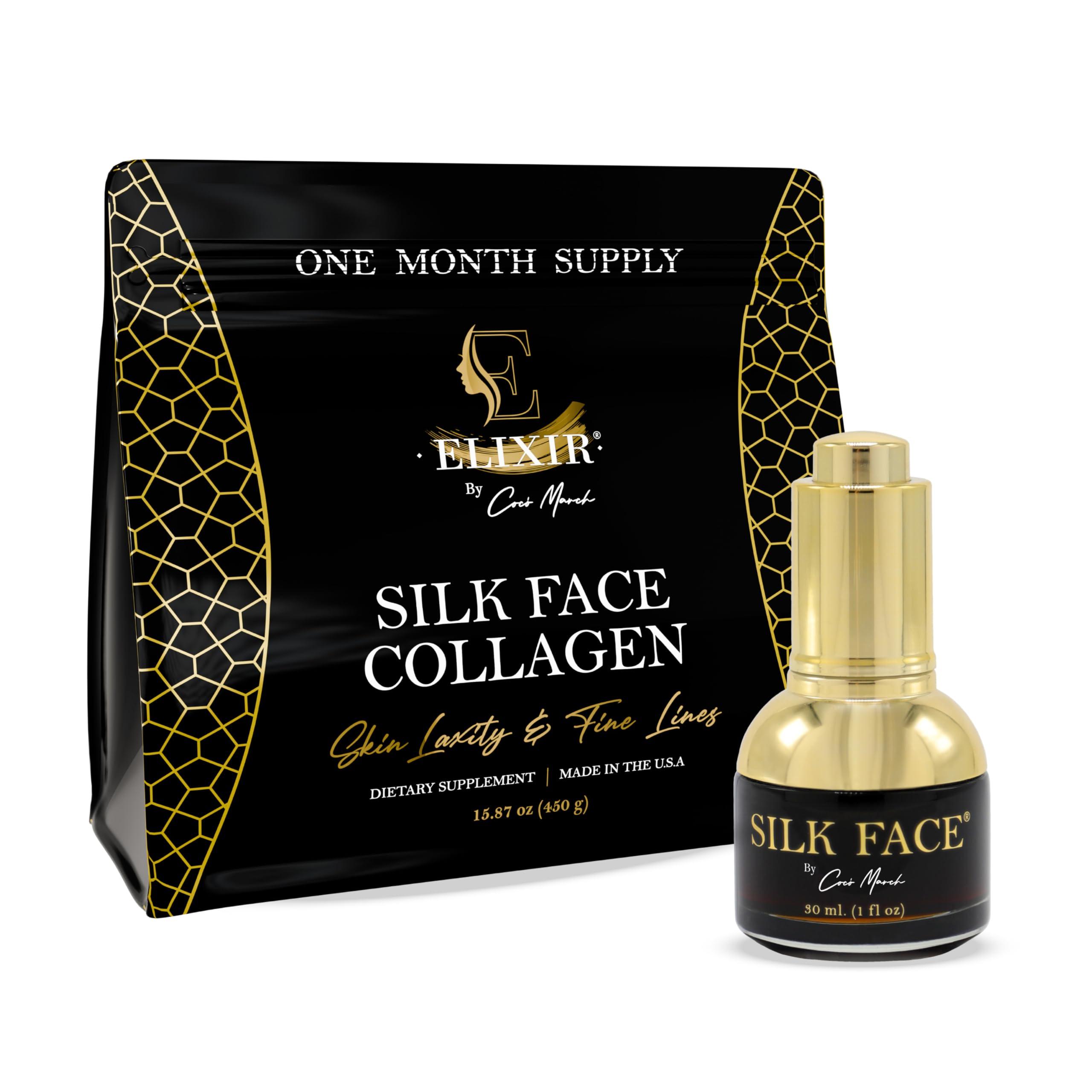 Elixir by Coc March Elixir Silk Face & Silk Collagen Bundle by Coco March for Fine Line Reduction, Luxurious Illumination, & Silky Radiance for Skin, Hair, Nails, and Joints