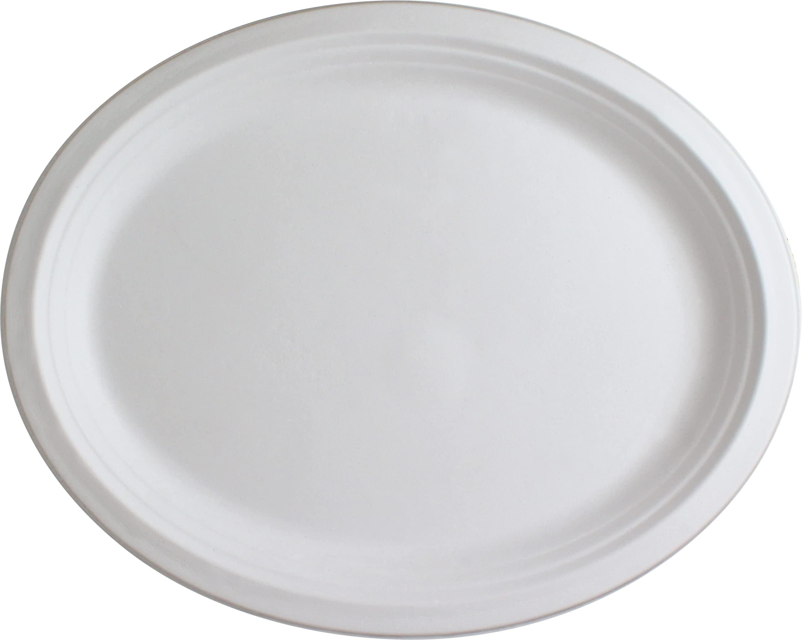 FAMASTON FAMASTON 24 pack Oval Paper Plates 12 inch 100% Compostable Heavy-Duty disposable extra large platters thanksgiving dinner party bulk 12\" biodegradable platos - White