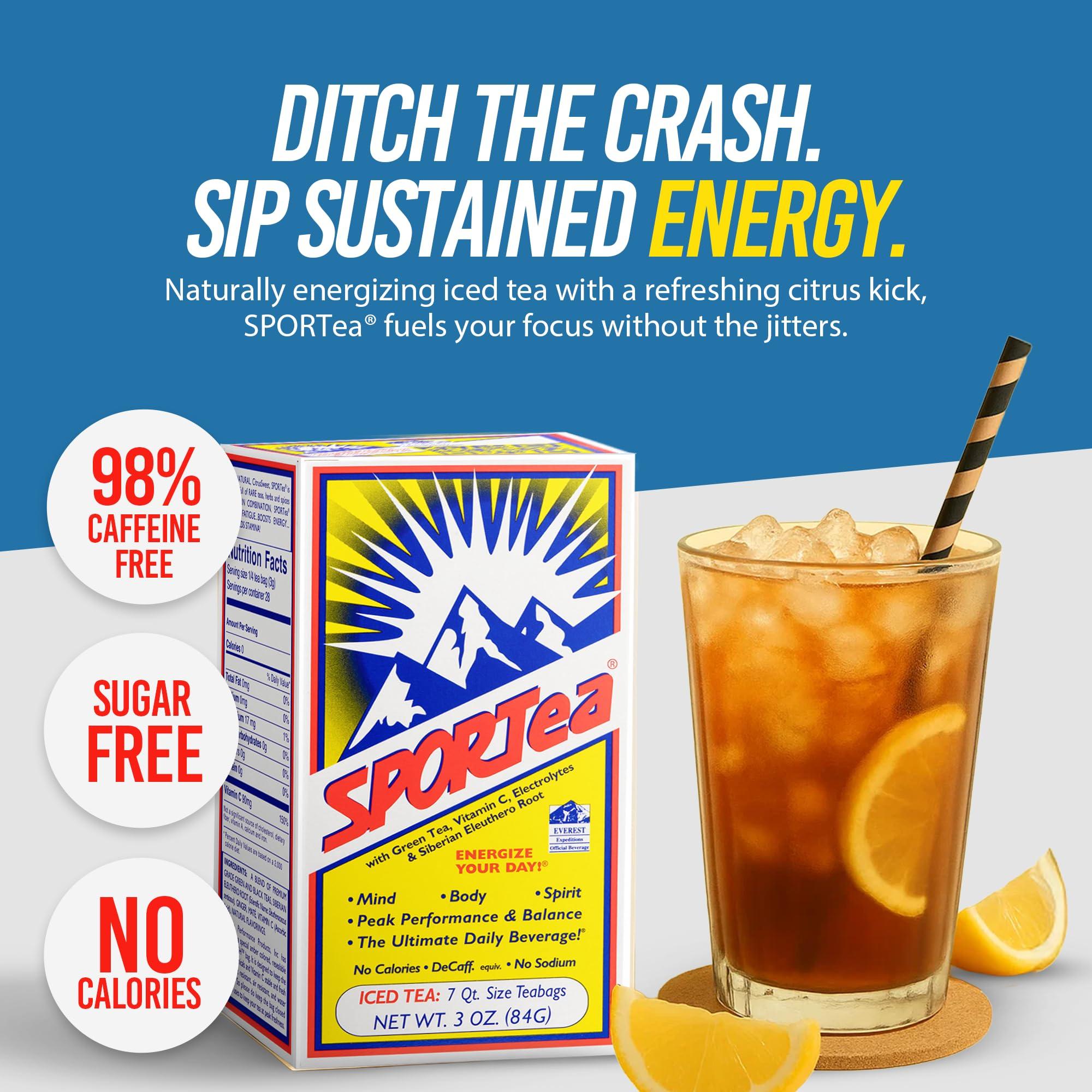 SPORTEA SPORTea Iced | Decaf Energy Drink with Green & Black Tea, Vitamins, Minerals, Electrolytes, Yerba Mate, Siberian Ginseng | 7 Cold Brew Tea Bags | Healthy, Easy | 2 Pack