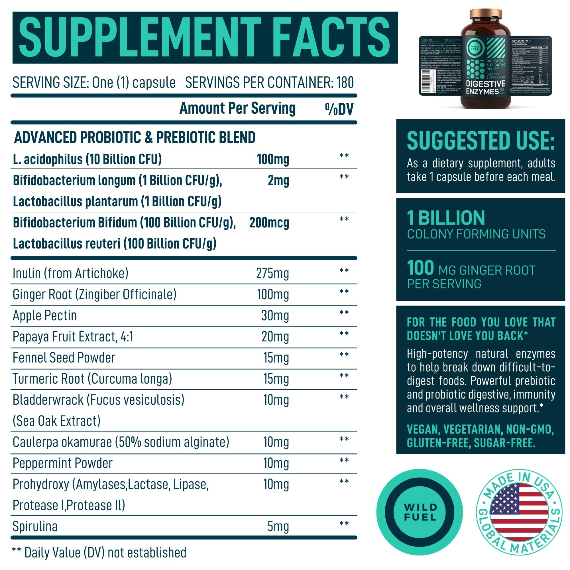 WILD FUEL Digestive Enzymes with Probiotics and Prebiotics and Vegan Probiotic Plus B12 Enhanced Digestive and Gut Health Bundle