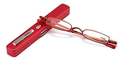 SOOLALA SOOLALA Compact Slim Reader Folding Reading Glasses w/Pen Clip Case, Red, 2.5