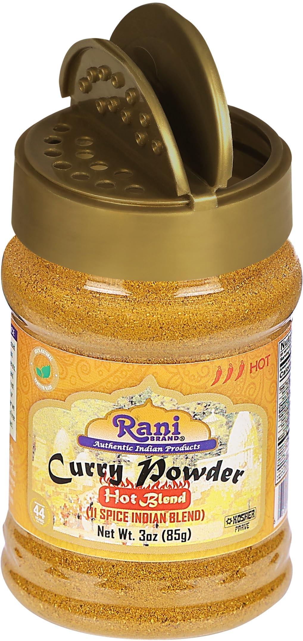 Rani Brand Authentic Indian Products Rani Curry Powder Hot (11-Spice Authentic Indian Blend) 3oz (85g) PET Jar, Pack of 12 ~ All Natural | Salt-Free | Vegan | No Colors | Gluten Friendly | NON-GMO | Kosher | Indian Origin