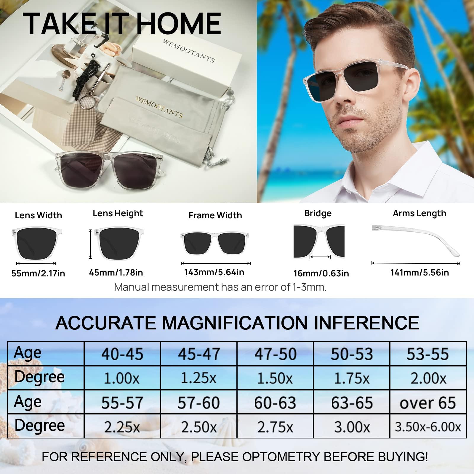 WEMOOTANTS WEMOOTANTS Men\'s Reading Sunglasses 2.75 Big Square Readers Glasses 100 125 150 175 200 225 250 275 300 350 400 Spring Hinges (Clear 2.75+)