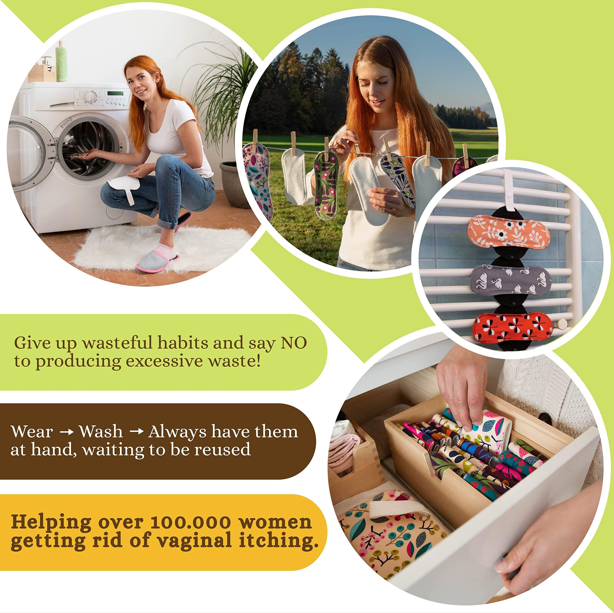 Natissy 2X 7-Pack (Small) Cloth Panty Liners; Daily Organic Cotton Reusable Panty Liners for Women Made in EU; Feminine Panty Liners Washable for Women & Teens; Thin Sanitary Reusable Liners, NOT for Period