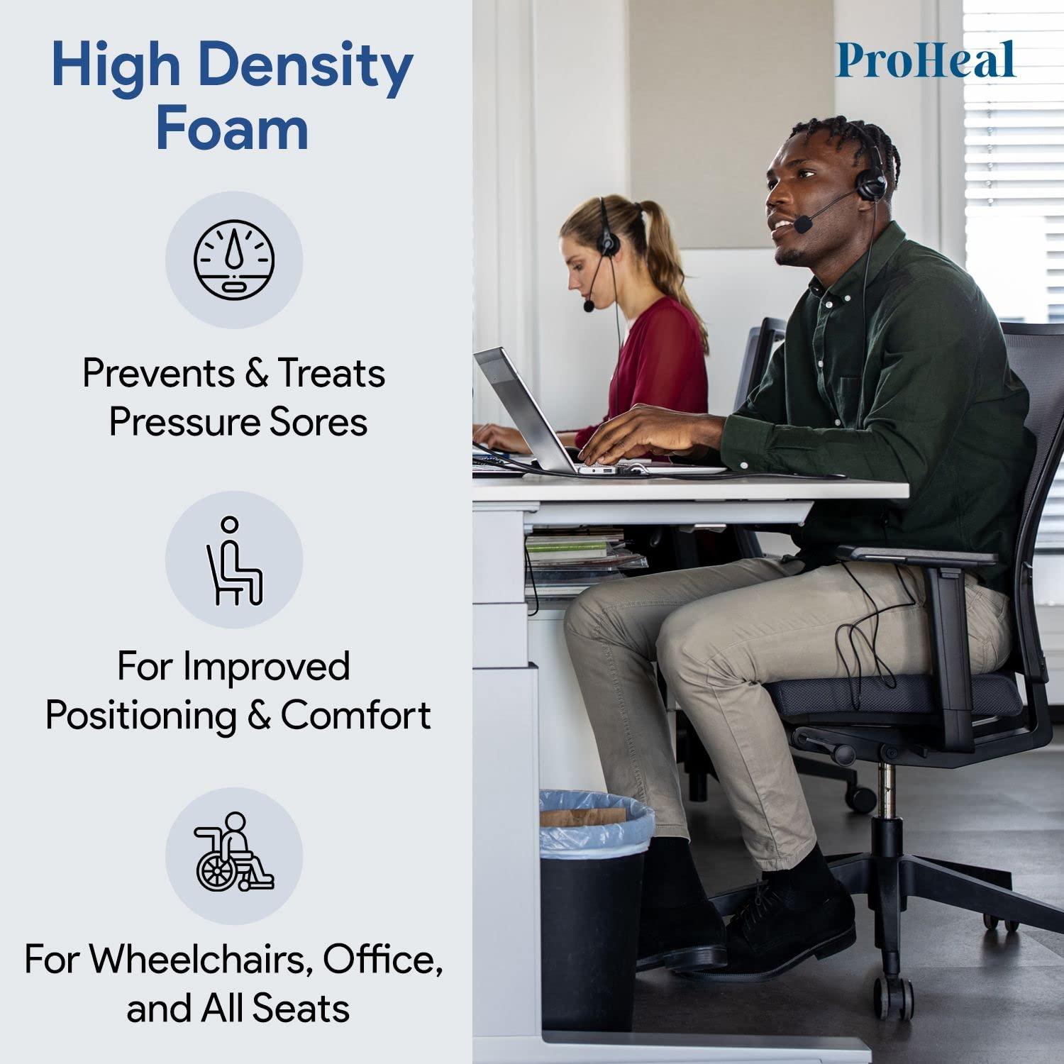 ProHeal Coccyx Foam Wheelchair Cushion 20" x 16" x 4" - Offers Lower Back Support - Relief for Pressure Sores and Pain - High Density, High Resilient Foam - 1 Year Warranty