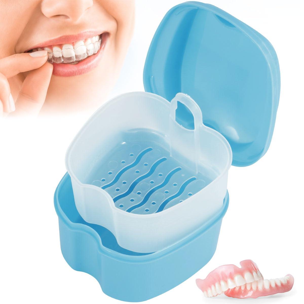 SAEHAEYEE Denture Case Denture Bath Box False Teeth Storage Box with Rinsing Basket Portable False Teeth Storage Case Orthodontic Dental Retainer Box for False Teeth Storage Soaking Cleaning