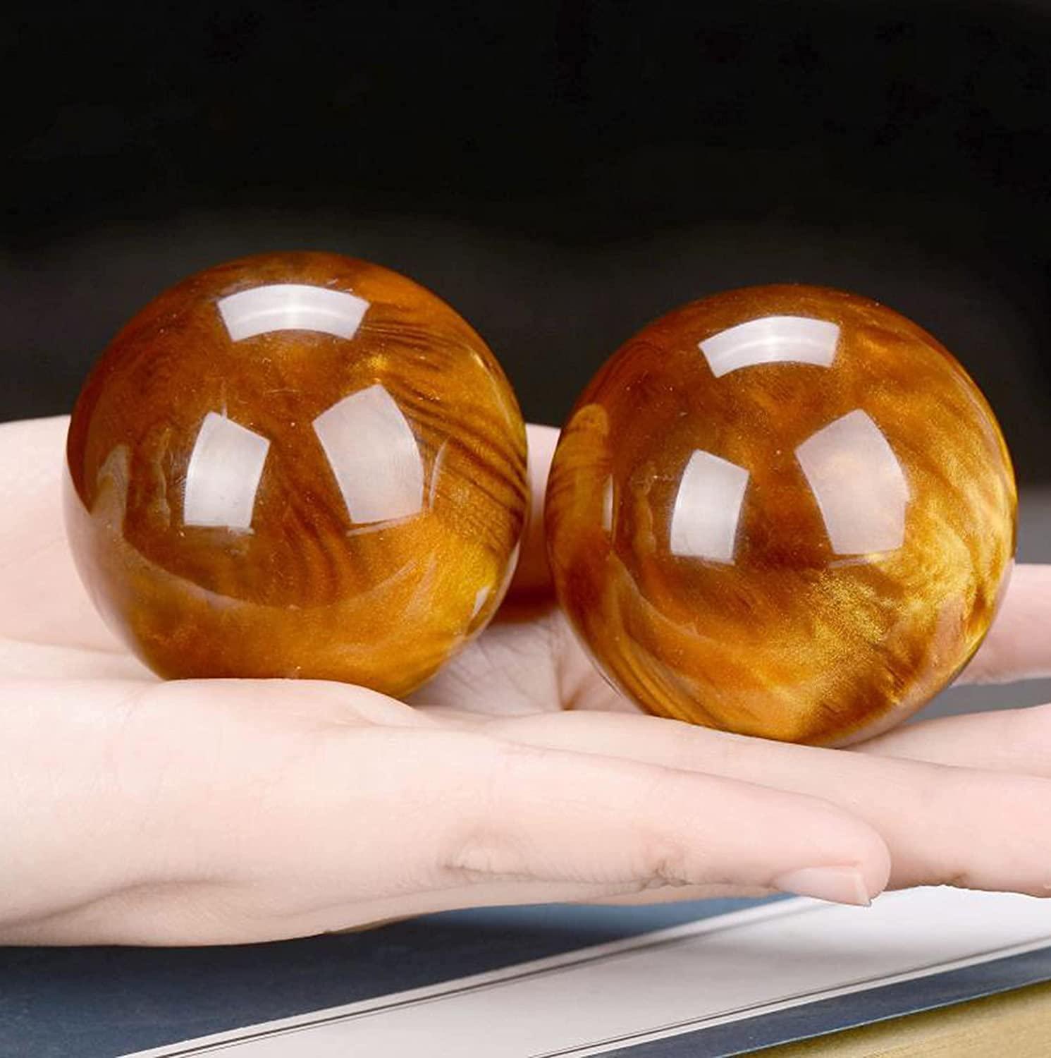 ZHANGDONG ZHANGDONG Baoding Balls Chinese Exercise Balls Stress Balls for Adults 2 Inch Chinese Health Exercise Massage Balls, Massage Natural Stone Health Ball Box for Hand Therapy, Exercise(Color:Beeswax)