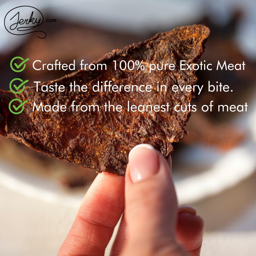 Jerky.com Exotic Jerky Gift Box for Men - 8 Piece Exotic Jerky & Meat Sticks Gift Set - Healthy Exotic Jerky Gift Box Includes Venison, Elk, Buffalo, and Wild Boar Jerky and Meat Sticks - Great Gifts For Men