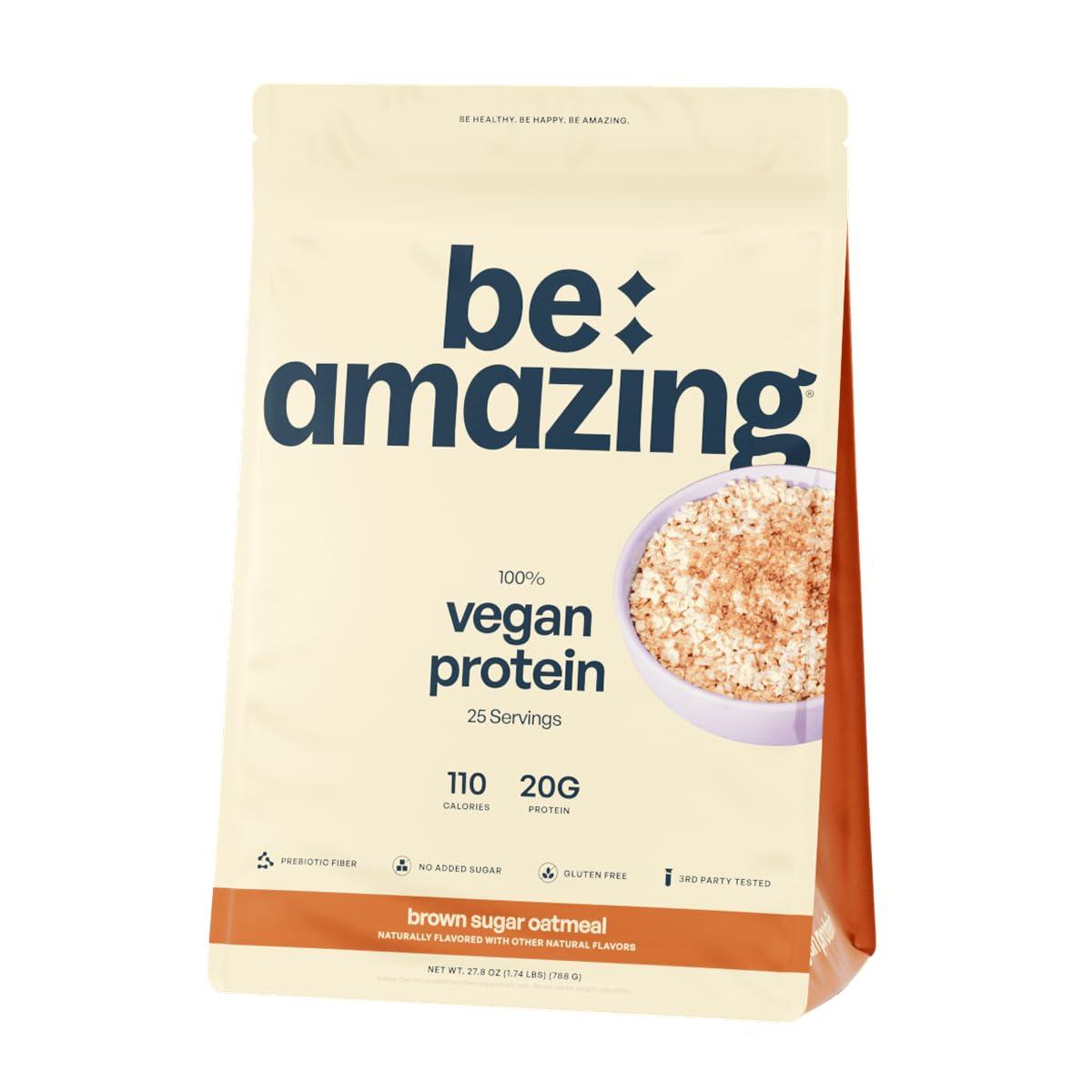 BEAM BEAM Be Amazing Vegan Protein Powder | 20g Plant-Based Protein with Prebiotics Fibers | Sugar-and-Gluten-Free Shake Mix, Low Carb Non-Dairy Smoothie | Brown Sugar Oatmeal, 25 Servings