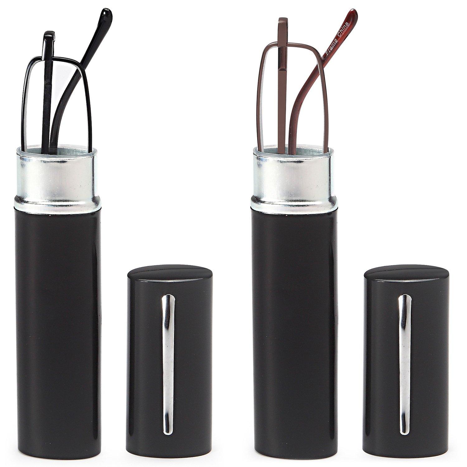 DOUBLETAKE DOUBLETAKE Reading Glasses - 2 Pairs Slim Pocket Readers w Pen Clip Case - 2.50