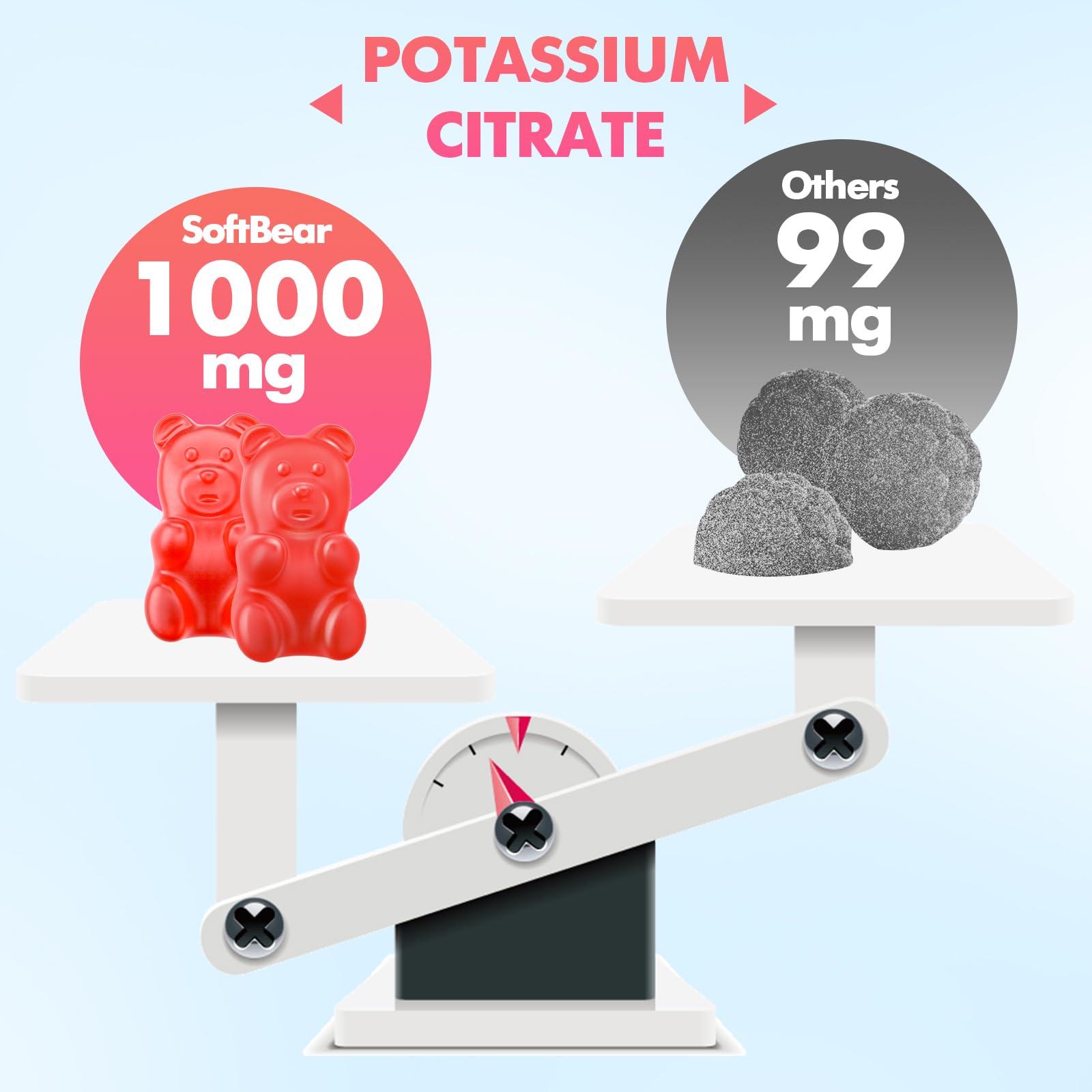 softbear softbear Potassium Gummies for Adults, High Potency Potassium Citrate 1000mg Supports Leg Cramps & Muscle Health Organic Potassium Supplement Gummies Raspberry Flavor 120 Count