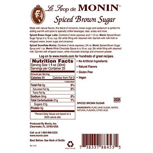 Monin Monin - Spiced Brown Sugar Syrup, Sweet With Hints of Cinnamon, Natural Flavors, Great for Coffee, Desserts, Ciders, and Cocktails, Non-GMO, Gluten-Free (750 ml)