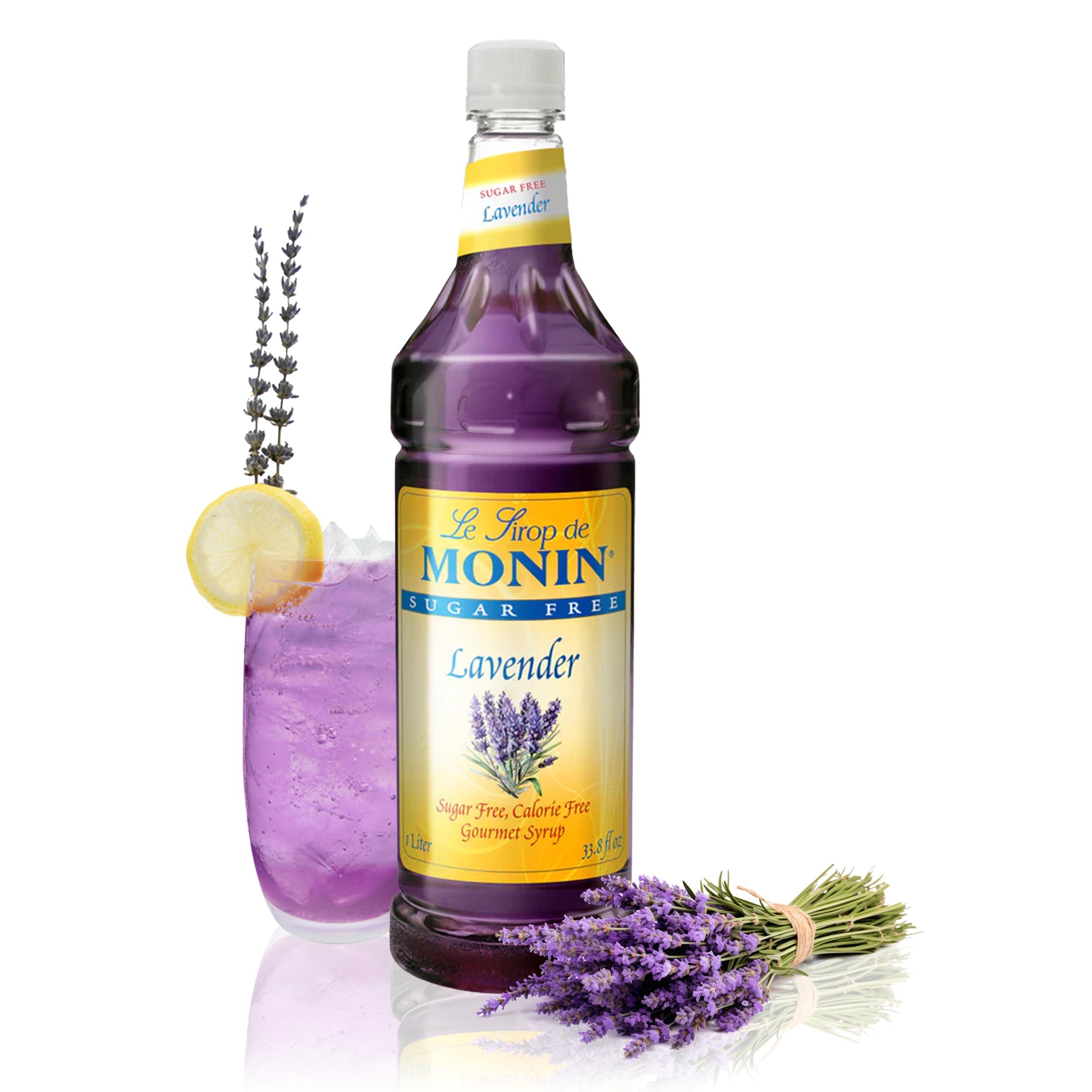 Monin Monin - Sugar Free Lavender Syrup, Aromatic and Floral, Natural Flavors, Great for Cocktails, Lemonades, and Sodas, Non-GMO, Gluten Free (Plastic, 1 Liter)