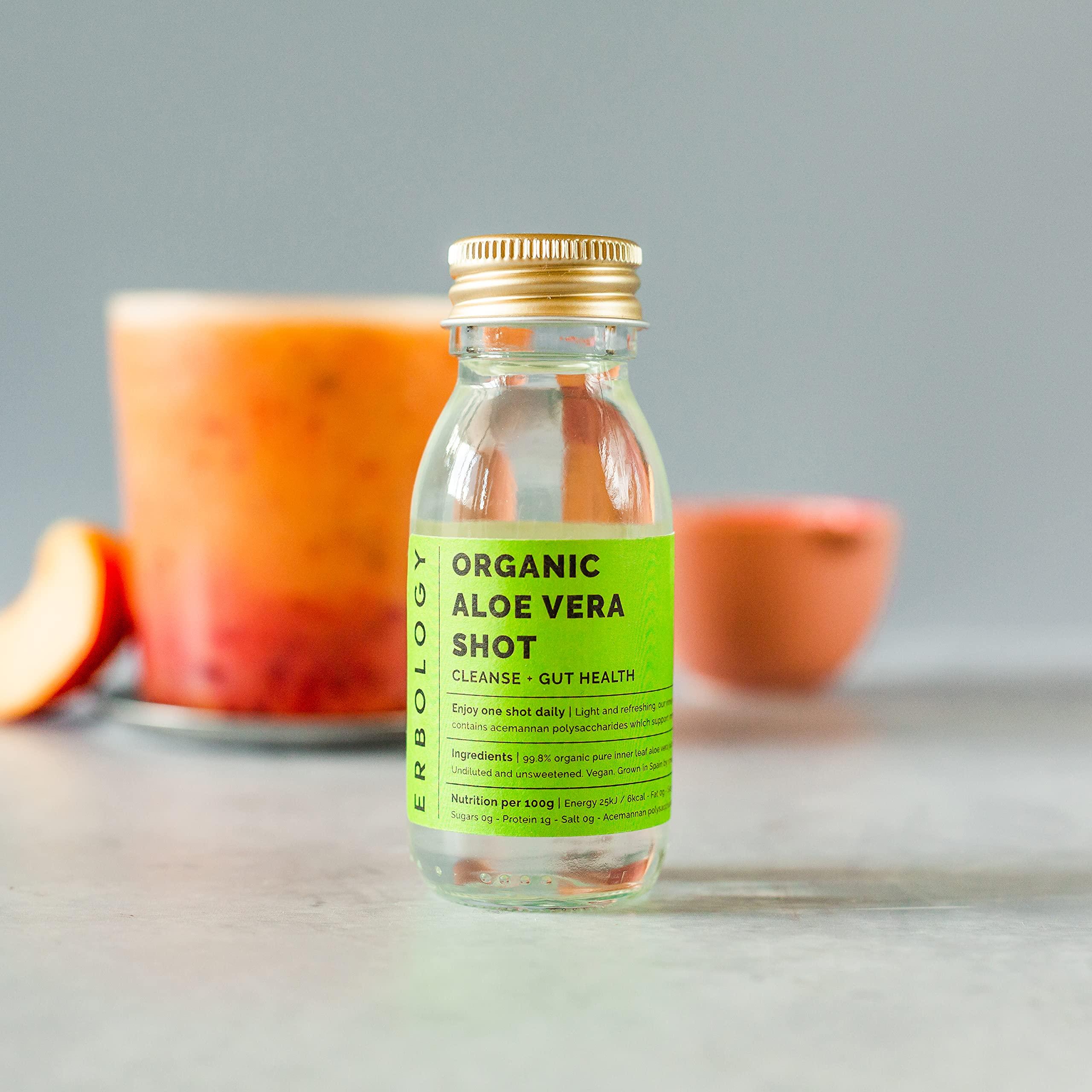 Erbology Erbology Organic Aloe Vera Juice 12 Daily Shots (2 fl oz) - Immunity Support and Detox - from Inner Leaf - Straight from Farm in Spain - Undiluted - No Added Sugar - Non-GMO - Recyclable Glass Bottle
