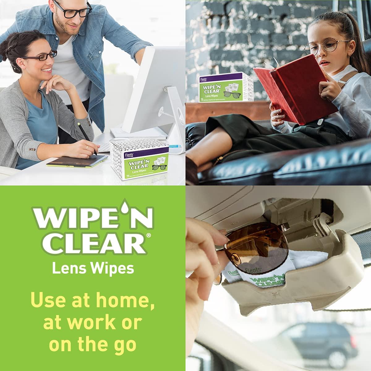 Flents Flents Lens Wipes, Wipe \'N Clear, 100 Count, Pre-Moistened, Streak-Free, Safe for Glasses, Sunglasses, Anti-Fog, Gentle Cleaning, Clear Vision, Individually Wrapped for Travel & Convenience