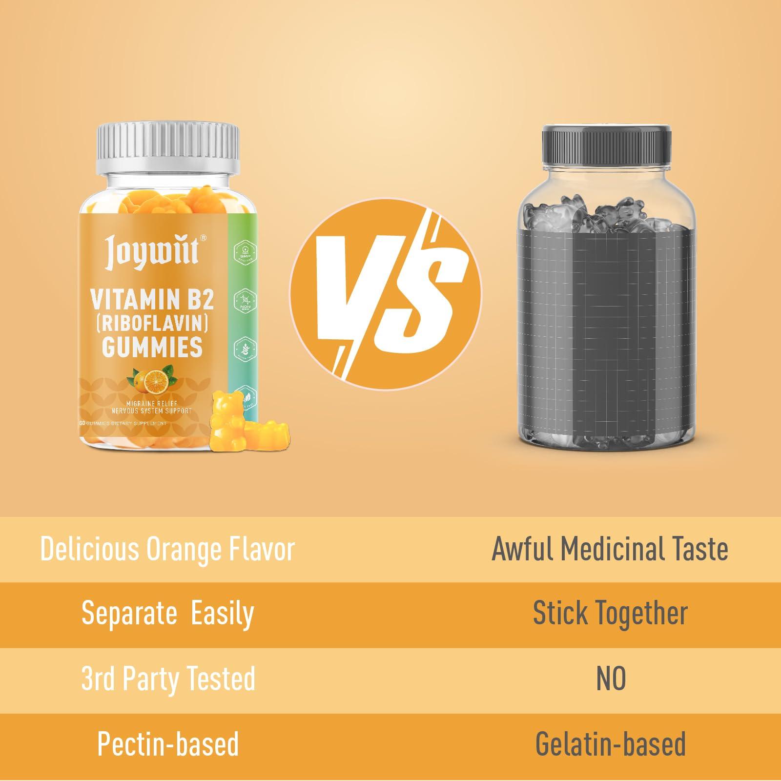 Joywiit Joywiit Vitamin B2 Gummies | Riboflavin 400mg | b2 Vitamin 400mg Chewable for Adults and Kids, Migraine Relief & Energy and Nervous System Support, Non GMO, Vegan - 120 Counts