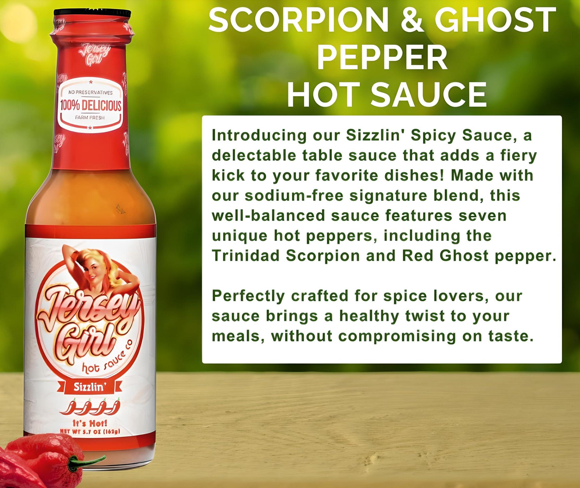 Jersey Girl Hot Sauce Co Jersey Girl Sizzlin' Sodium/Salt Free Hot Sauce - Made with Scorpion & Ghost Pepper 5oz (Spicy) All Natural Ingredients