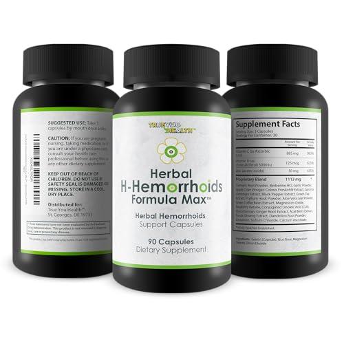 True You Health Herbal H-Hemorrhoids Formula Max - Our Best Herbal Hemorrhoids Treatment - Natural Hemorrhoid Relief Pills - Natural Hemorrhoid Shrinking Treatment - Herbal Hemorrhoidal Treatment Hemorrhoid Pills