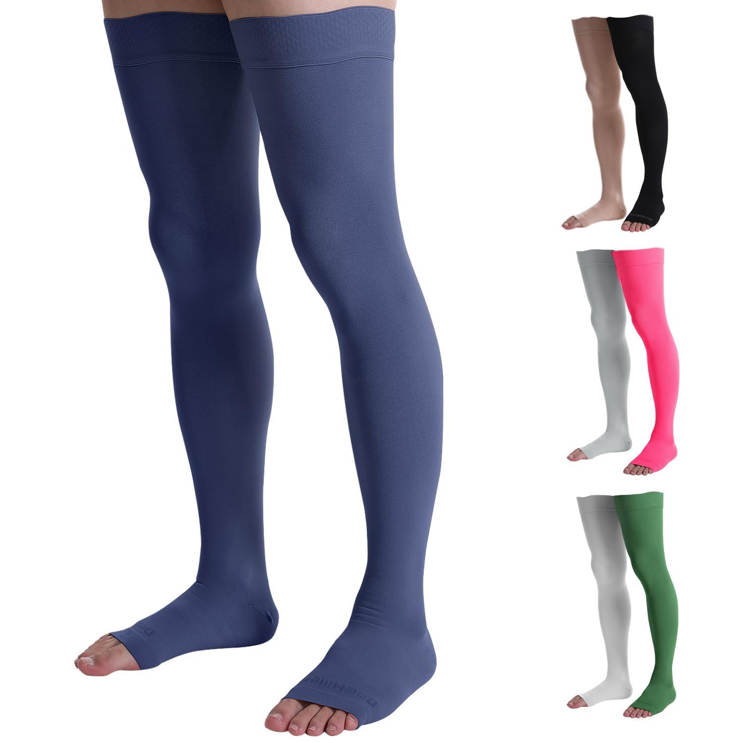 Doc Miller Doc Miller Thigh High Compression Socks Women and Men 20-30mmHg for Varicose Veins, Pregnancy Support Compression Stockings for Women, 1 Pair (Dark Blue, Small)
