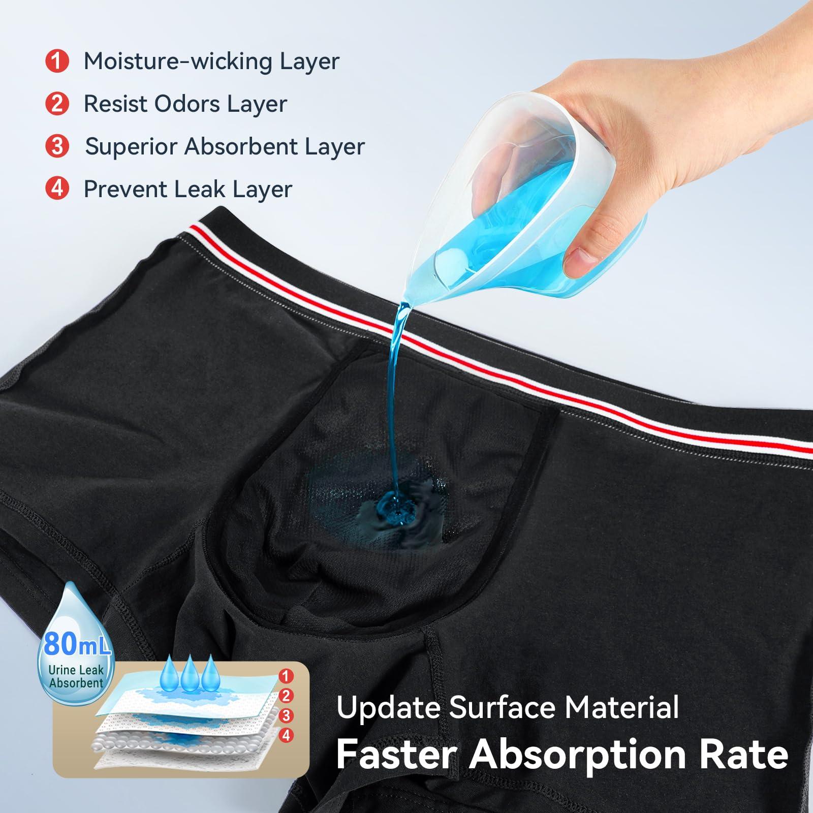 CARER Healthcare Incontinence Pregnancy Mens Incontinence Boxer Briefs 2PCS Leakproof Urinary Incontinence Underwear for Men with Front Absorbent Area for Bladder Leakage Protection, Instant Absorbency Mens Incontinence Underwear, Small