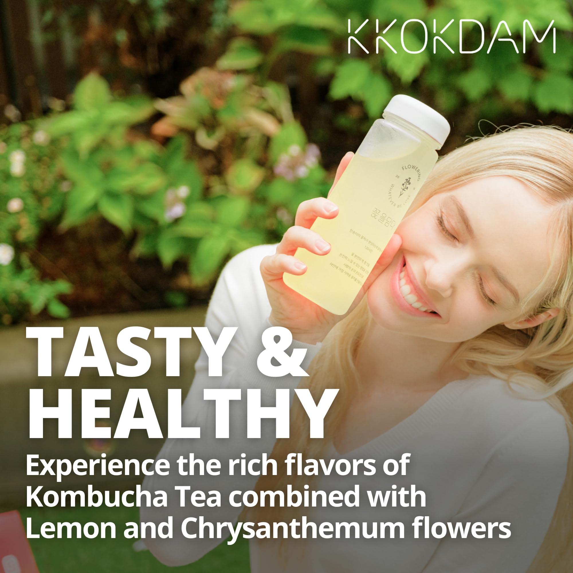 KKOKDAM KKOKDAM Kombucha Tea 15 Packs - Lemon & Chrysanthemum Korean Tea - Kombucha Drinks Probiotic Support, Low Calorie, Sugar Free Kombucha Pack - 15 Kombucha Drink