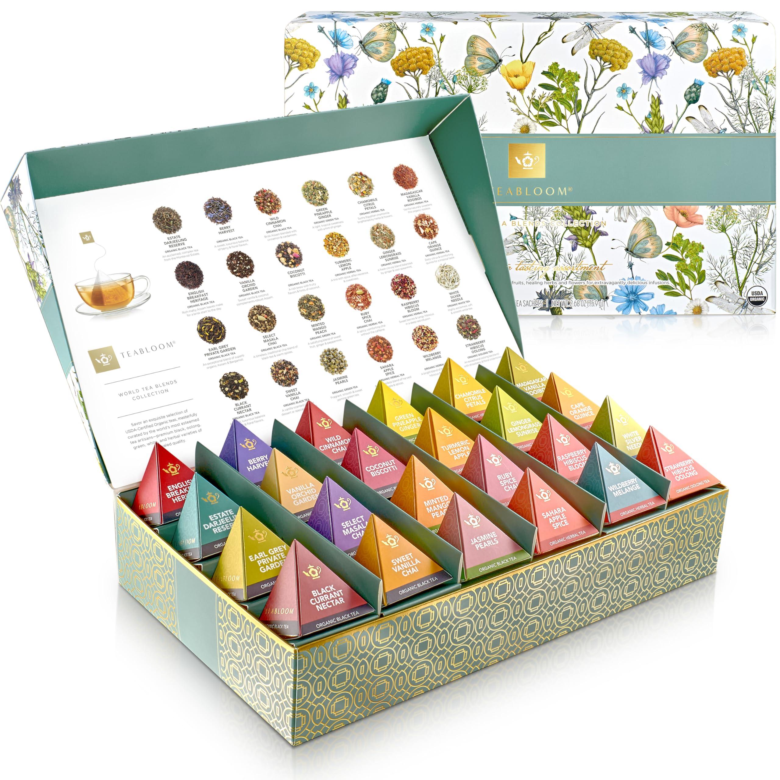 Teabloom Teabloom - World\'s Finest Pyramid Tea Collection, 24 Varieties of USDA Certified Organic Teas - Black Tea, Green Tea, White Tea, Oolong Tea, and Herbal Tea Blends