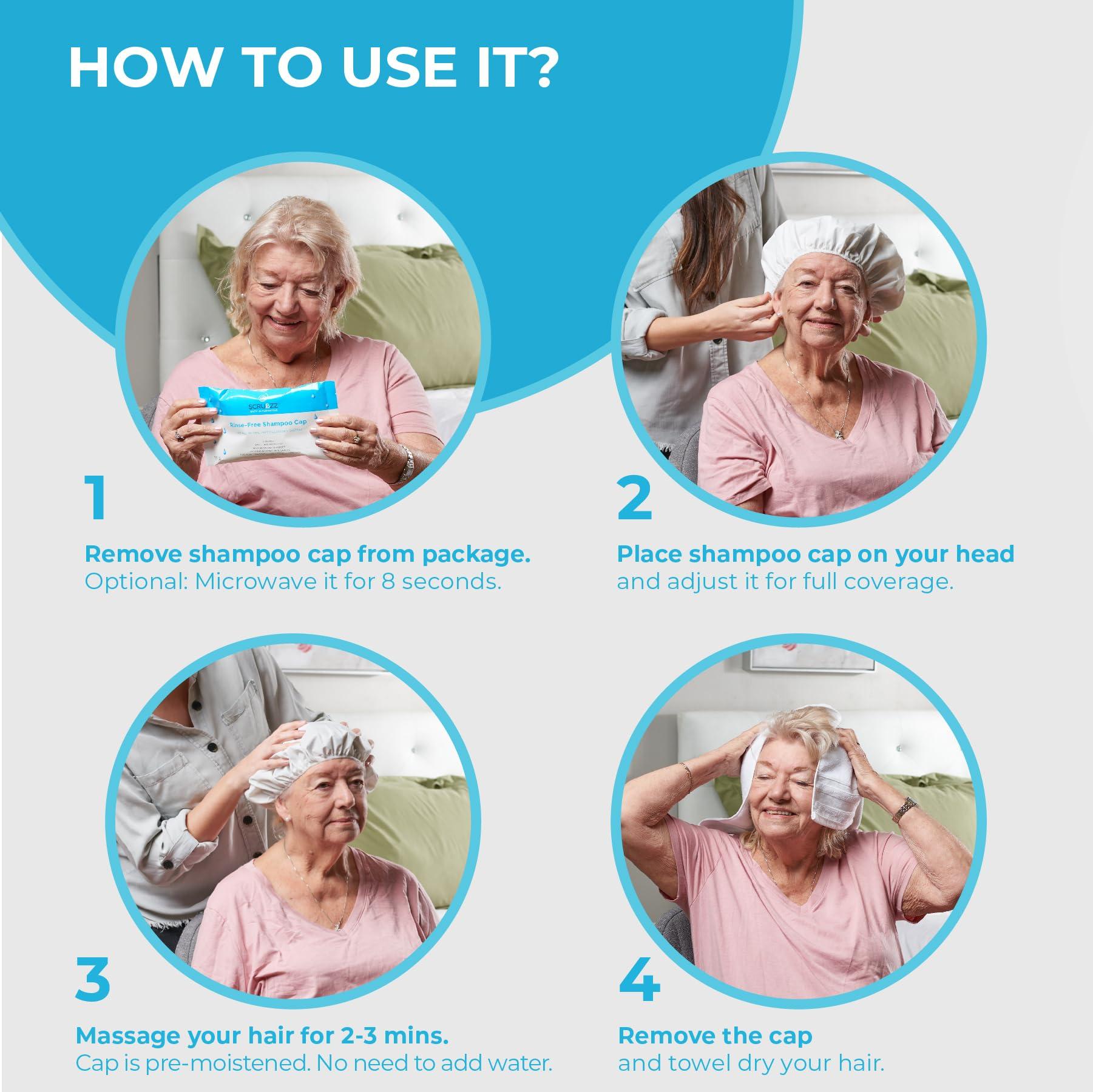 Scrubzz Scrubzz Shampoo Caps No Rinse for Elderly and Bedridden Patients, Rinse Free Shampoo Caps for Post Surgery and Hospital Stays, Waterless Hair Washing Shower Caps - 6 Pack