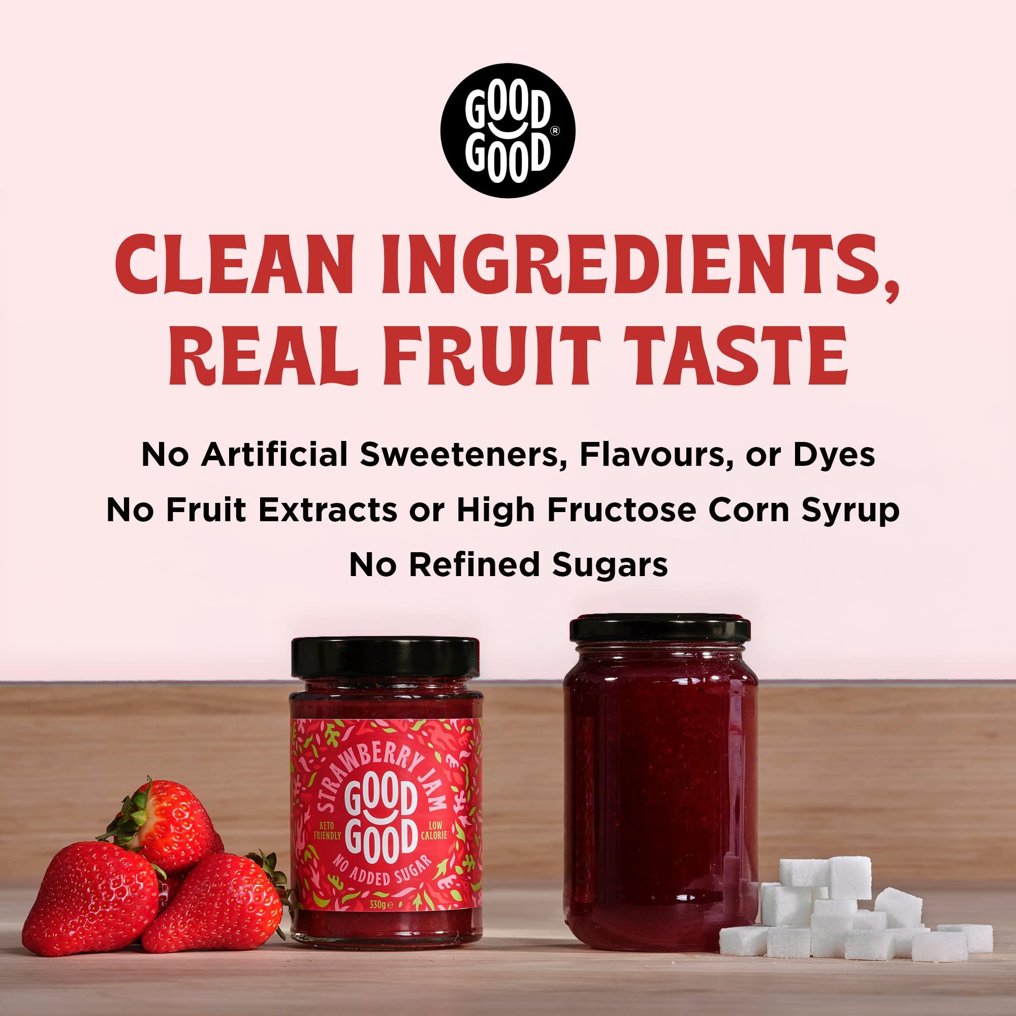 GOOD GOOD NATURAL SWEETNESS GOOD GOOD No Added Sugar Strawberry Jam - Keto Friendly Jelly - Low Carb, Low-Calorie and Vegan - Diabetic Friendly - 12oz / 330g (Pack of 4)