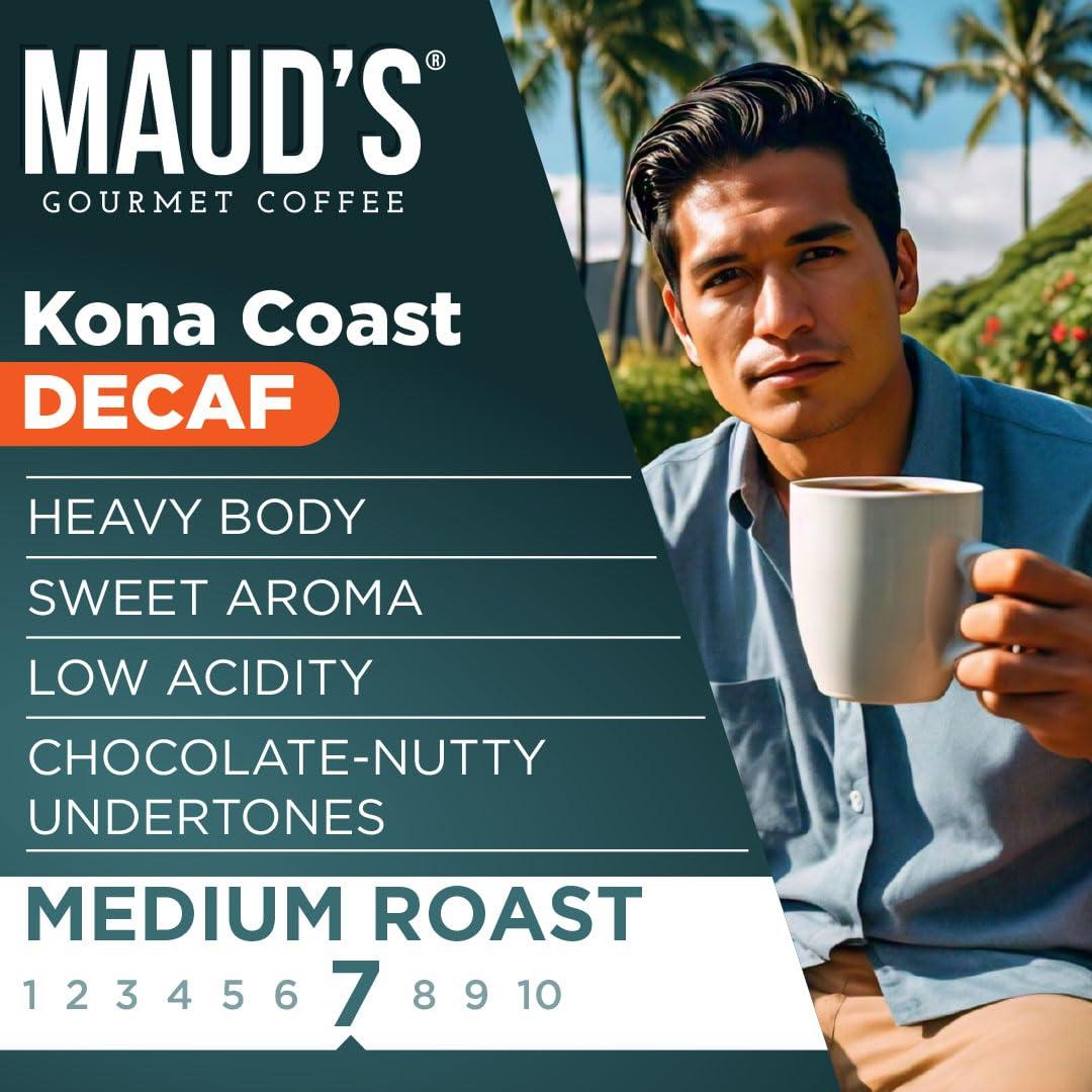MAUD\'S Maud\'s Decaf Kona Coffee Pods, 100 ct | Decaffeinated Kona Coast Blend | 100% Arabica Medium Roast Coffee | Solar Energy Produced Recyclable Pods Compatible with Keurig K Cups Maker