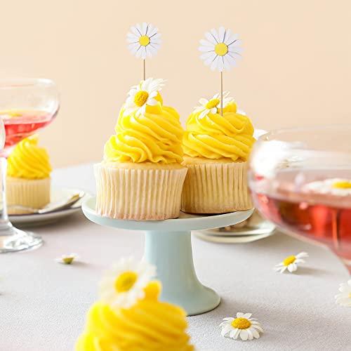Unittype 55 Pieces Daisy Cake Topper Daisy Cake Decorations White Flower Cupcake Toppers Chrysanthemum Cupcake Toppers Cake Picks for Daisy Birthday Party Wedding Spring Summer Themed Cake Decorations