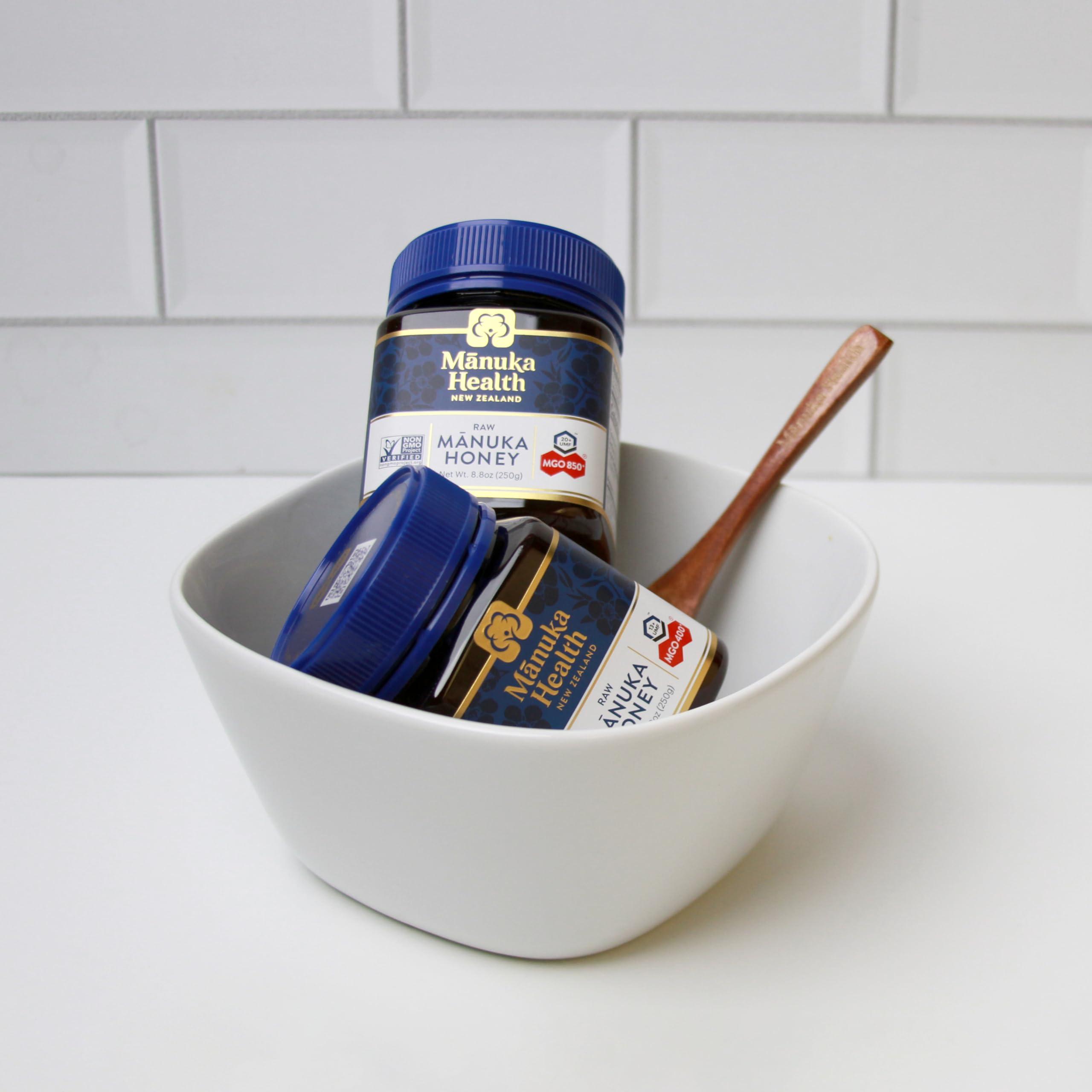 Manuka Health Manuka Health Holiday Gift Set, Certified Raw Manuka Honey from New Zealand, Includes UMF 20+/MGO 850+ 8.8oz Jar and UMF 13+/MGO 400+ 8.8 oz Jar with Wood Spoon
