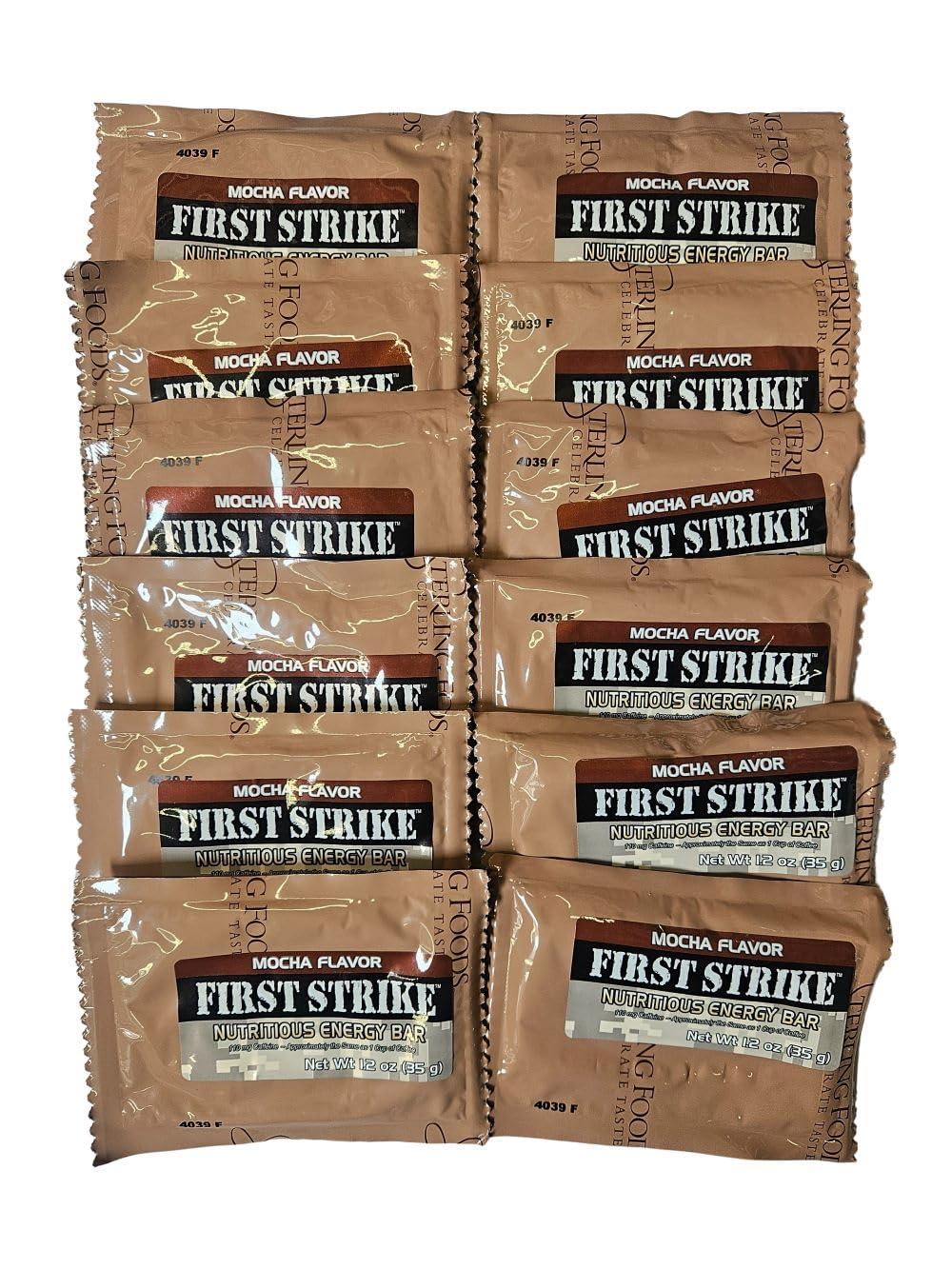 EPIDEMIC PROOF Mini First Strike Energy Bars, Mini Size (1.2 oz.) Vitamin Fortified Nutritious Energy Bars - Available in Chocolate, Apple-Cinnamon and Mocha - Authentic USGI MRE Component (12, Mocha [Caffeinated])