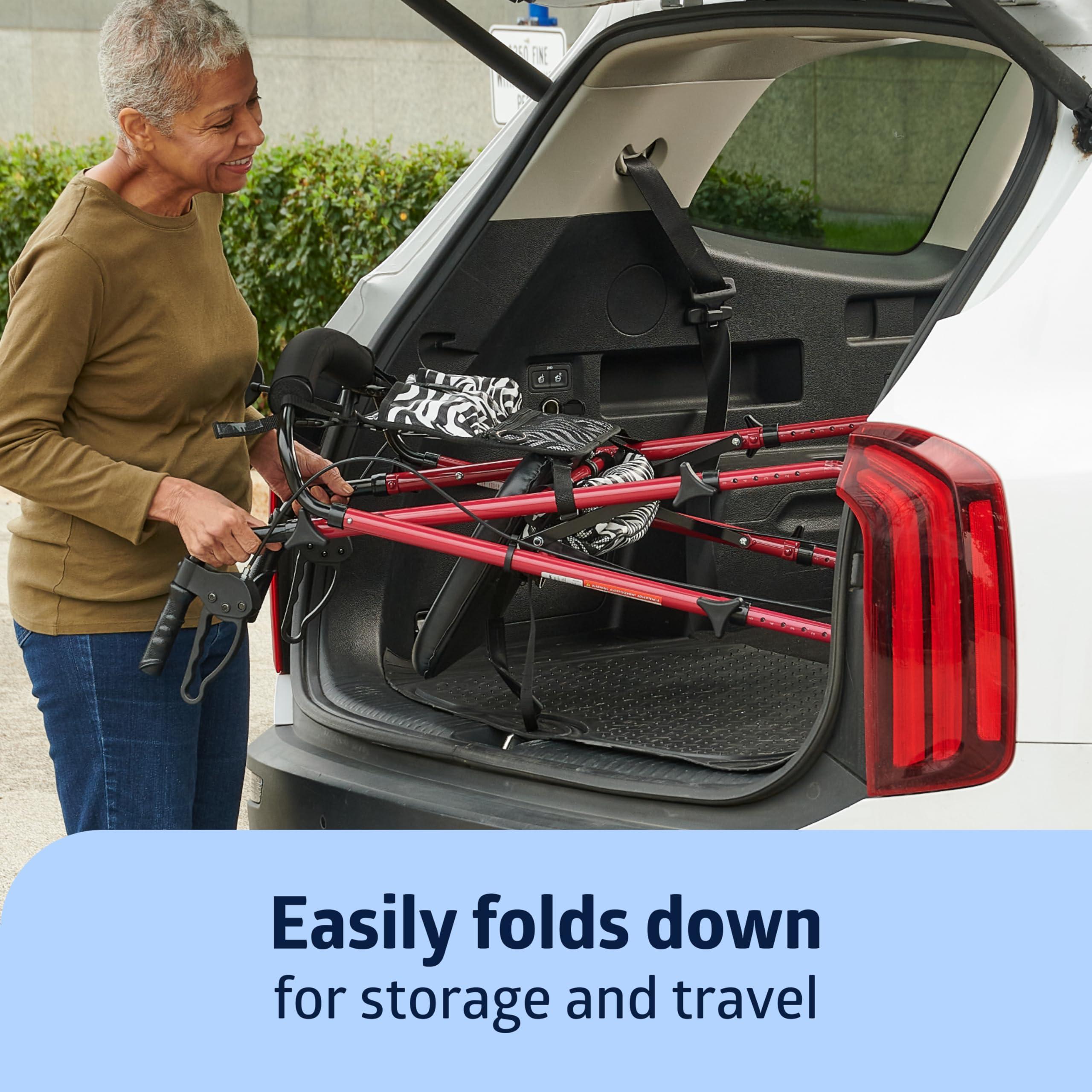 Medline Medline Posh Premium Lightweight, Foldable, Aluminum Rollator Walker with Wheels, Water Resistant, Zebra Print Bag, Pink, 6 Inch