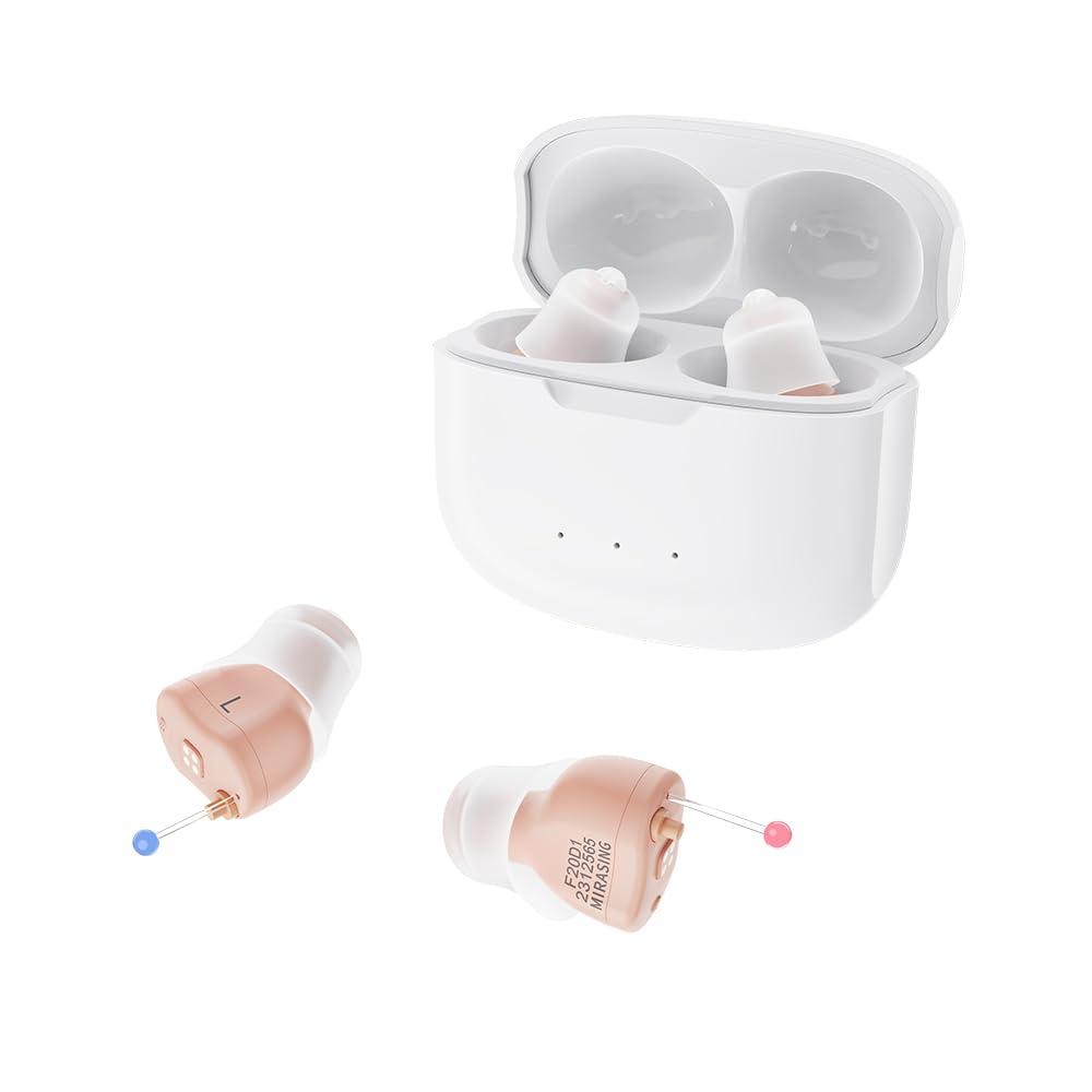 Mirasing Invisible Hearing Aids, Mirasing CIC Digital Rechargeable Hearing Aids for Seniors & Adults with Noise Cancelling,Portable For Adults Small and Tiny (Beige)