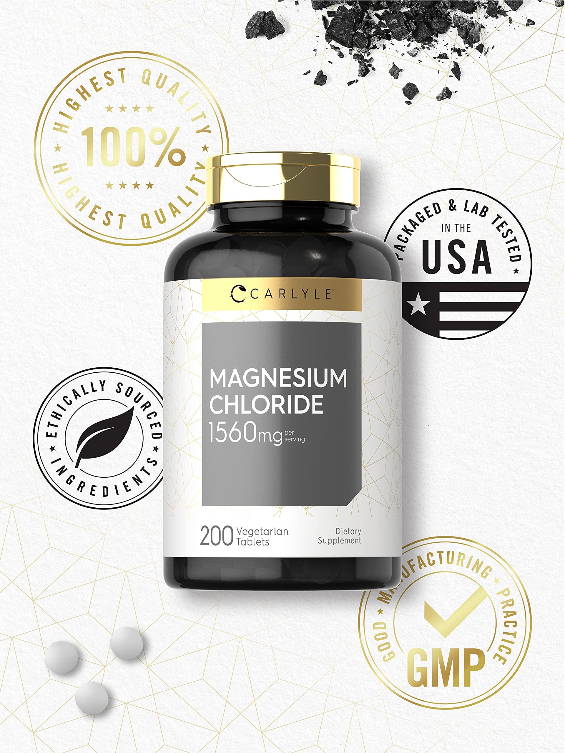 Carlyle Carlyle Magnesium Chloride | 1560mg | 200 Tablets | Cloruro de Magnesio Supplement | Vegetarian, Non-GMO, and Gluten Free Formula