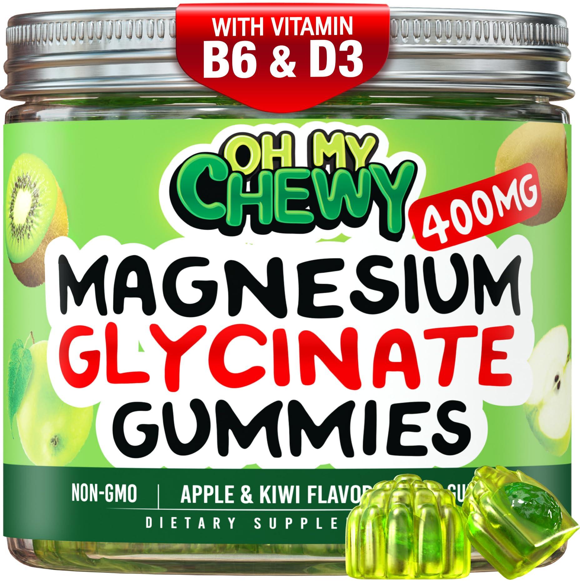 OH MY CHEWY Center-Filled Magnesium Glycinate Gummies 400MG - High Absorption for Kids, Teens & Adults - Supplement for Sleep, Calm & Muscle Relaxation with B6 & D3 - Gluten Free & Vegan Friendly - 120 Count