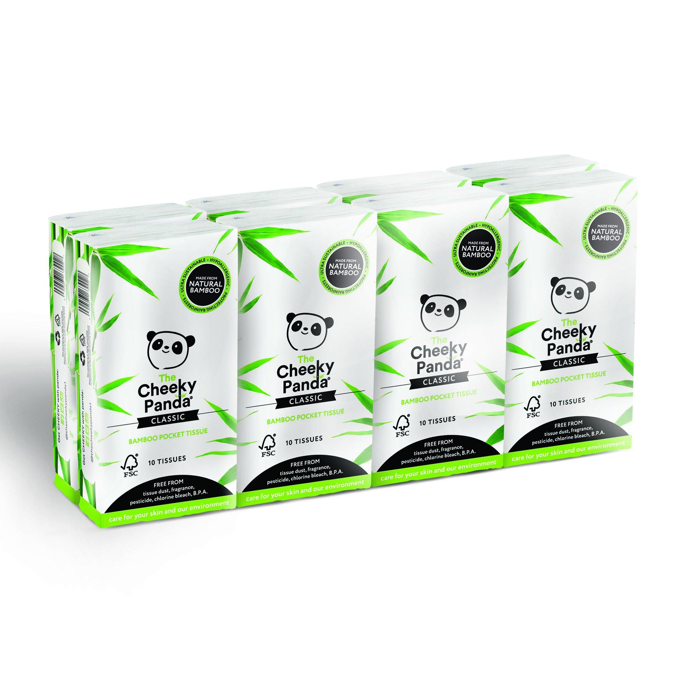 The Cheeky Panda The Cheeky Panda Bamboo Pocket Tissues, 8 Pack of 10 Hypoallergenic Tissues, Ultra Soft, 3-Ply, White, Travel Size