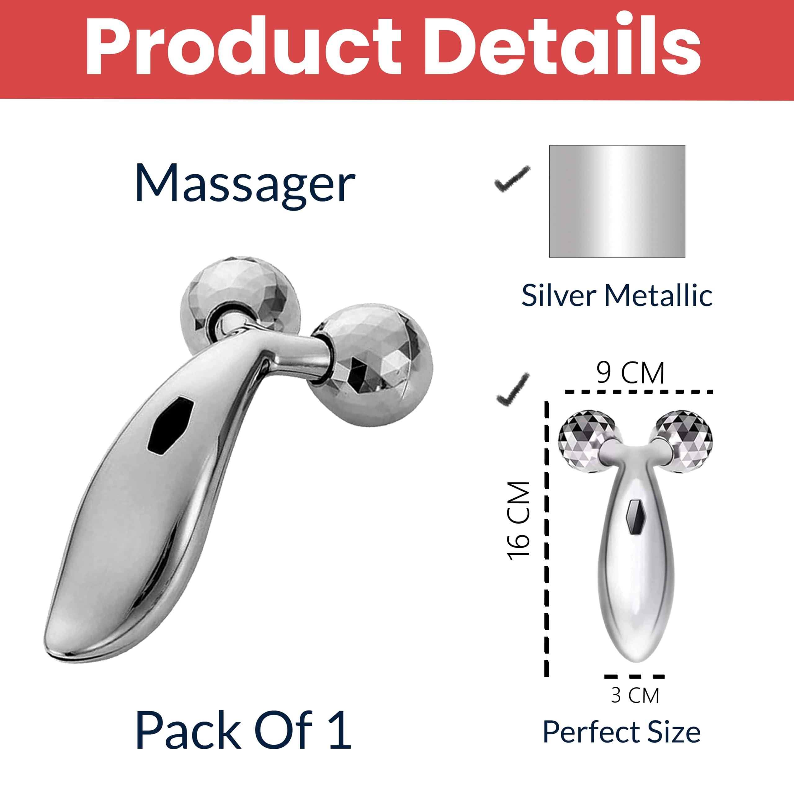 Temperia Temperia 3d Manual Face Massager For Women | Facial Massager & Face Roller For Glowing Skin | Self Care Product | Body Massage Tool, Silver