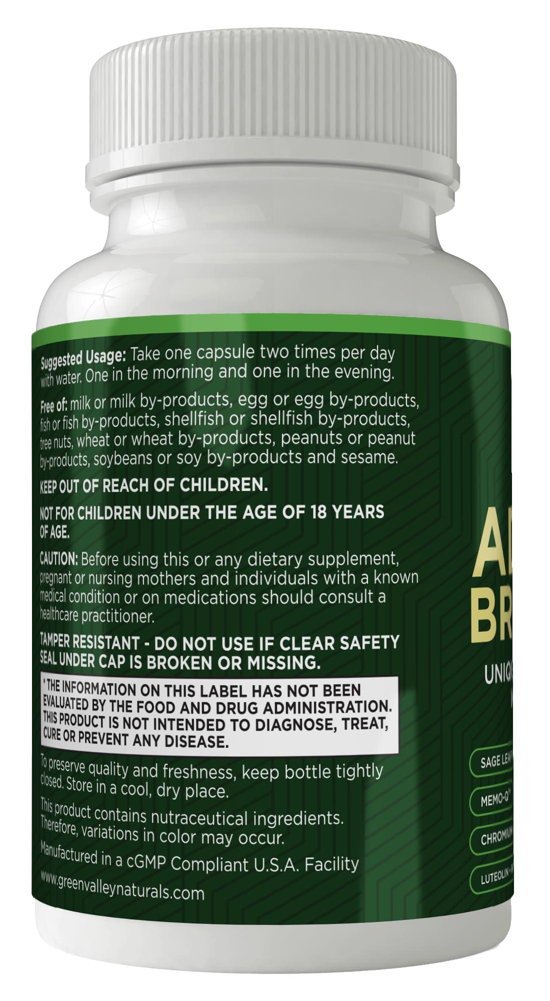 GREEN VALLEY NATURALS GREEN VALLEY NATURALS - Advanced Brain Power - Supports Healthy, Normal Brain Function, Focus and Concentration, clinically formulated to Support Healthy Brain Clarity. (1 Bottle, 60, Count)
