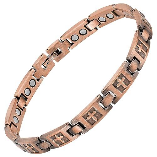 MagnetRX MagnetRX Copper Cross Bracelets for Women Effective Magnetic Womens Bracelet with Cross Adjustable Cross Bracelet with Included Sizing Tool (Cross)