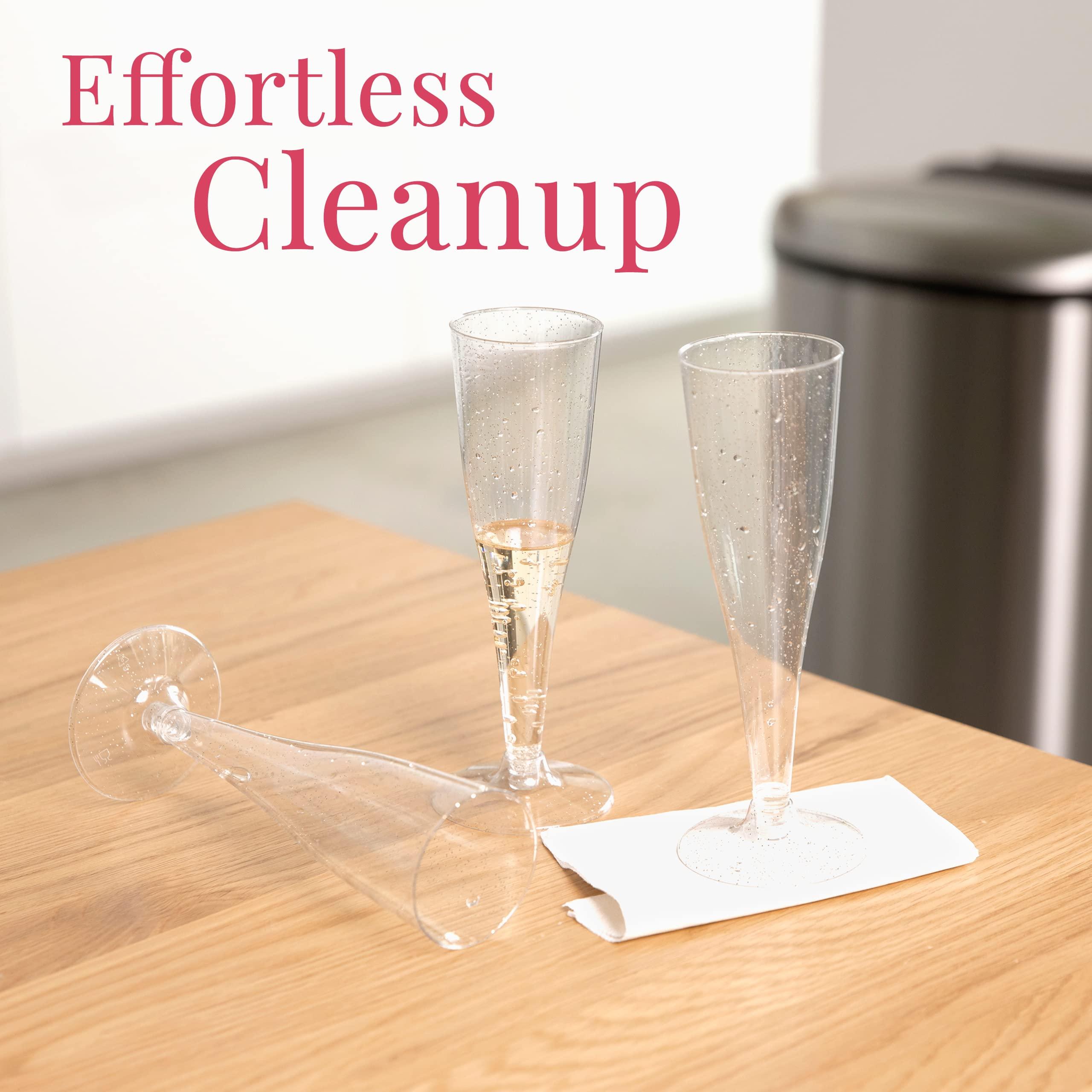 Prestee Prestee 24 Champagne Flutes Plastic | Disposable Champagne Flute | Silver Glitter Plastic Champagne Glasses for Parties | Mimosa Bar, Wedding, Shower Party, New Years Eve Party Supplies 2024 (Silver)