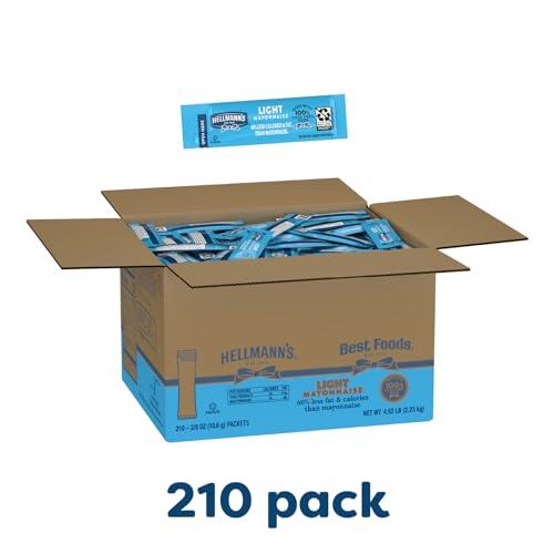 HELLMANN'S Hellmann\'s Light Mayonnaise Stick Packets Easy Open, Condiment for Sandwiches, Salads, Mayo Made with 100% Cage Free Eggs, Gluten Free, 0.38 oz, Pack of 210