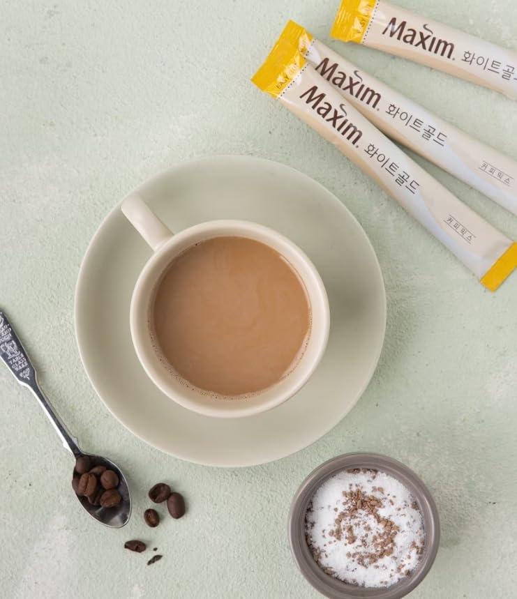 BC233 Korean Coffee Maxim Premium Instant Flavored Coffee Mix Sticks (20 Sticks, White Gold)