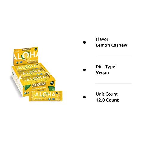 ALOHA ALOHA Organic Plant Based Protein Bars - Lemon Cashew - 12-Count - Vegan, Low Sugar, Gluten-Free, Paleo, Low Carb, Non-GMO, No Stevia & No Erythritol